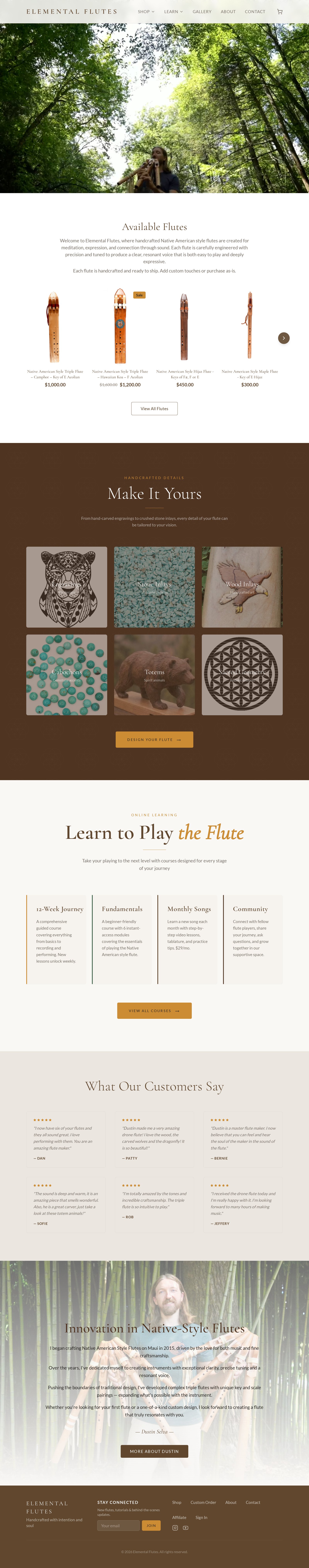 Elemental Flutes website — e-commerce and course platform